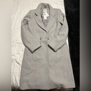 NWT Abercrombie the Dad Coat light grey single gold button size S